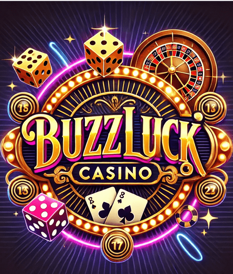 A vibrant and glamorous casino logo for BUZZLUCK CASINO. The design should feature elements of luxury and excitement, such as bright neon lights, spar